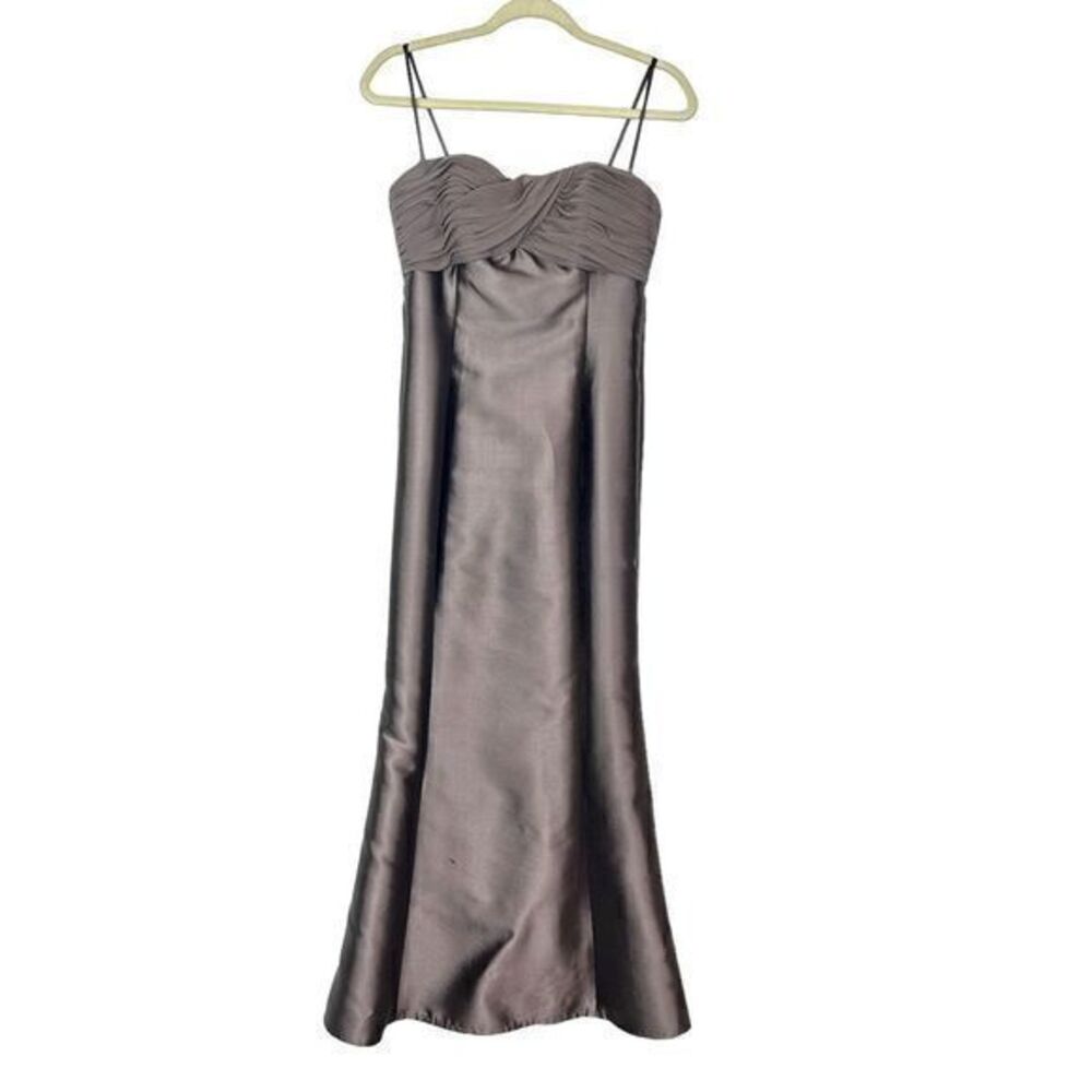 Rickie Freeman Teri John Nites Silk Wool Gown sz 8 Maxi Dress Brown Sleeveless
